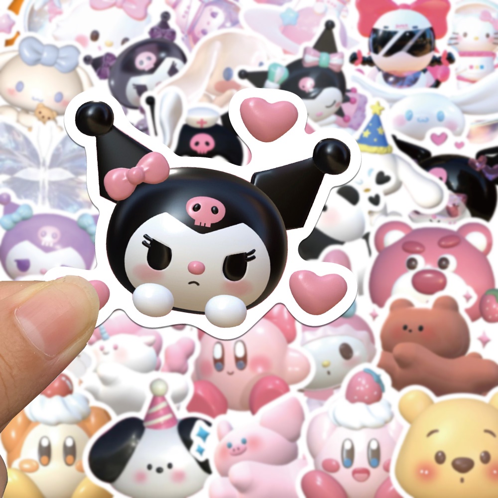Bộ 51 Miếng Dán 3D Hình Sanrio Hellokitty Mymelody Kuromi Dễ Thương