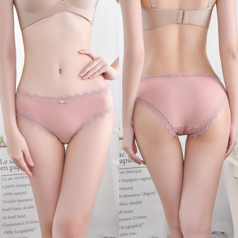 Quần Lót  Nữ Cotton Gân Tăm Viền Ren Kháng Khuẩn Đính Nơ Sexy - 029