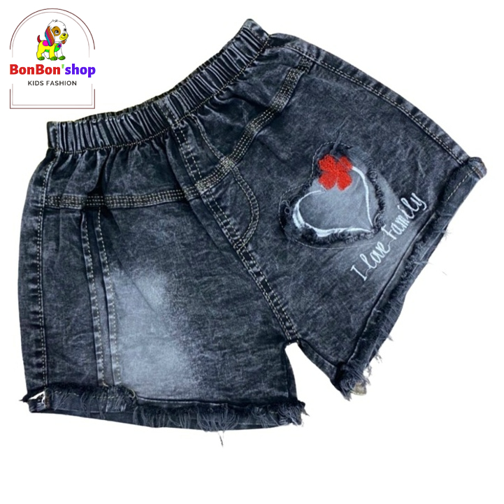 (ảnh tự chụp 100%) Quần đùi jean cho bé gái xuất khẩu vải mềm co giãn họa tiết BONSHOP-QJ02