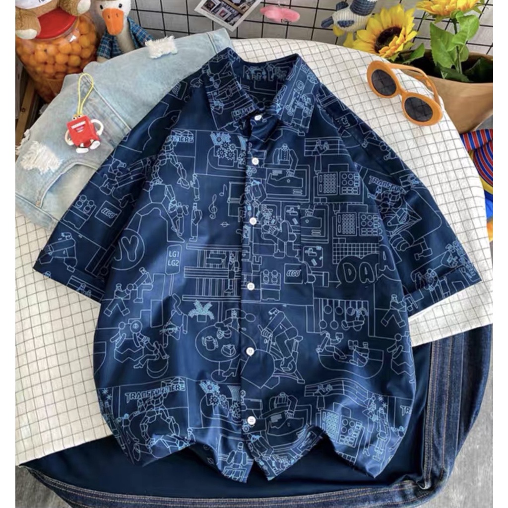 Set bộ quần áo cộc unisex nam nữ cực đẹp, Set quần áo sơ mi cộc phom rộng mặc đi chơi, đi biển, đi du lịch