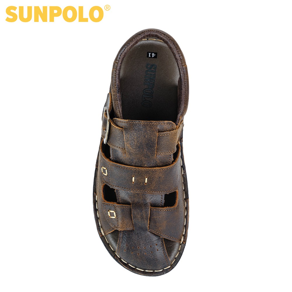 Sandal Bít Mũi Nam Da Bò Cao Cấp SUNPOLO Đen Nâu SDA020