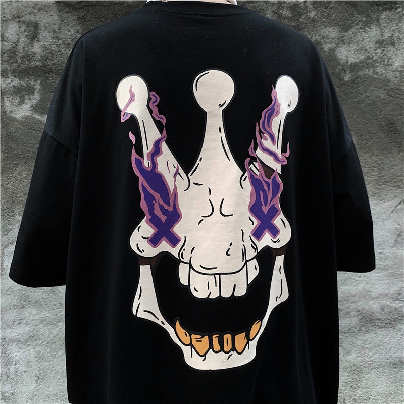 Áo Thun Tay Ngắn Dáng Rộng In Hình Đầu Lâu Phong Cách Harajuku Hàn Quốc Thời Trang Mùa Hè 2022 Mới