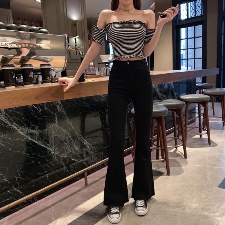 < BIGSIZE 39-95KG> Quần jean Giấy Skinny Nữ Ống Loe Đen Trơn, Co giãn 4 chiều, cạp cao tôn dáng | BigBuy360 - bigbuy360.vn