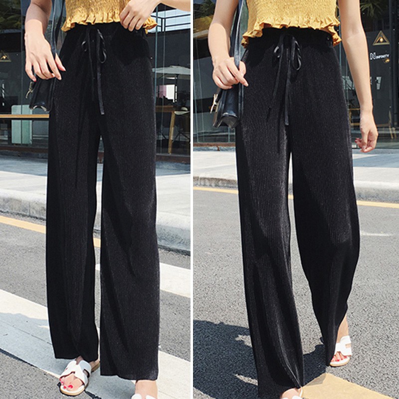 Quần voan ống rộng lưng cao sành điệu cho nữ