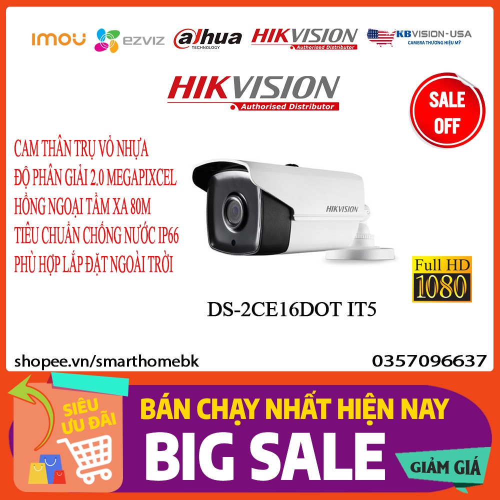 [GIÁ SẬP SÀN]Camera HDTVI thân hồng ngoại 2MP Hikvision DS-2CE16D0T-IT5 HÀNG CHÍNH HÃNG-BẢO HÀNH 24 THÁNG