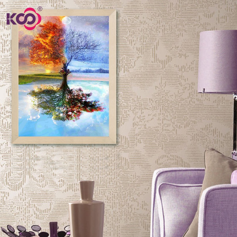 Tranh đính đá 5D tự làm hình cây 30x40cm trang trí nhà cửa