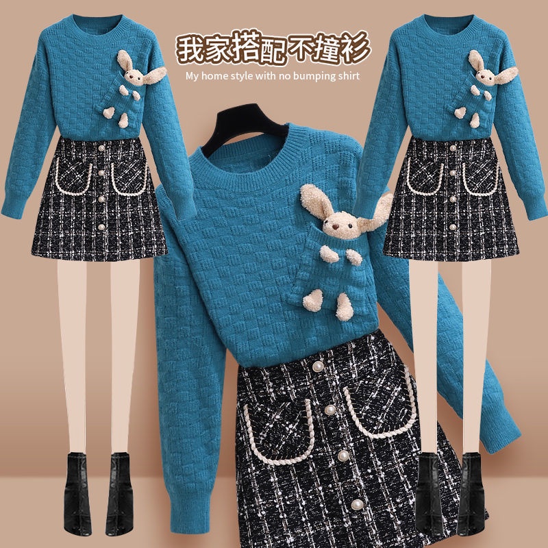 Bộ áo sweater + chân váy cỡ lớn thời trang thu đông mới 2021 cho nữ