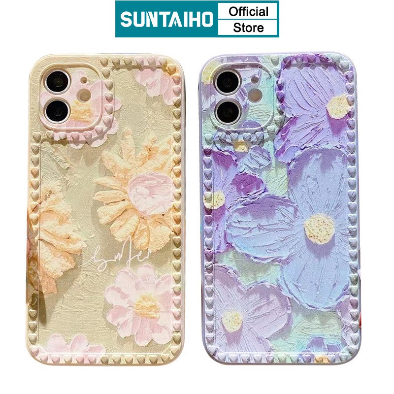 Ốp điện thoại Suntaiho mềm TPU hình hoa Graffiti 3D thời trang cho iPhone 7 8 Plus 6 6s 11 Pro Max 12 Pro XR XS Max