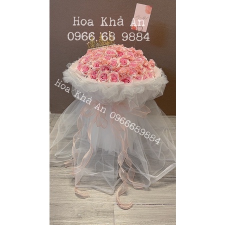 Bó Hoa Sáp cao cấp 100bông mix siêu to, phối Voan rủ siêu đẹp. Bền vĩnh cửu
