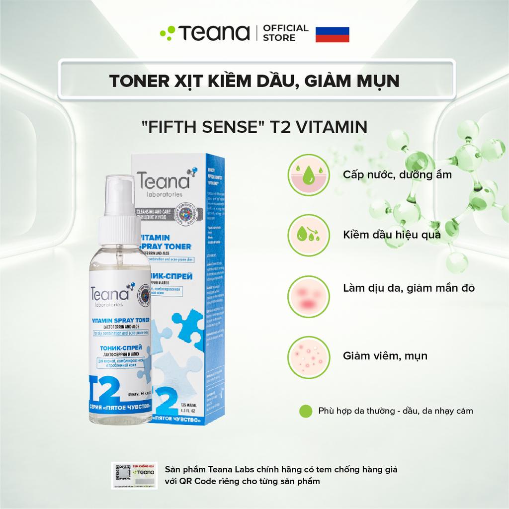 Toner Teana "Fifth Sense" T2 Vitamin Spray dạng xịt giúp kiềm dầu, giảm mụn với chiết xuất lô hội và Lactoferrin 125ml