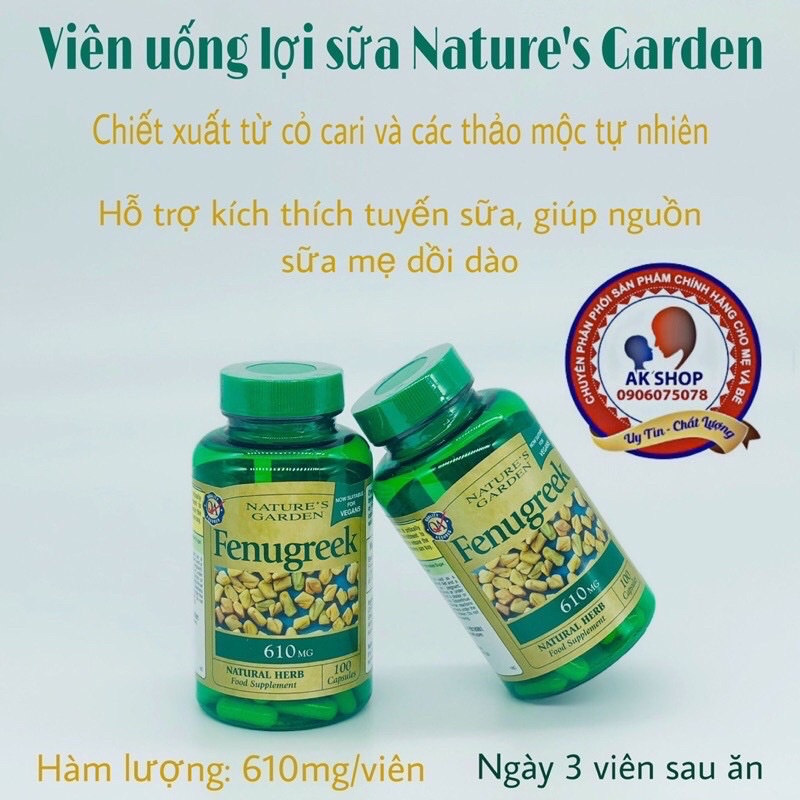 (CAM KẾT CHÍNH HÃNG) Cỏ lợi sữa fenugreek anh quốc hàm lượng cao 610mg lọ 100v