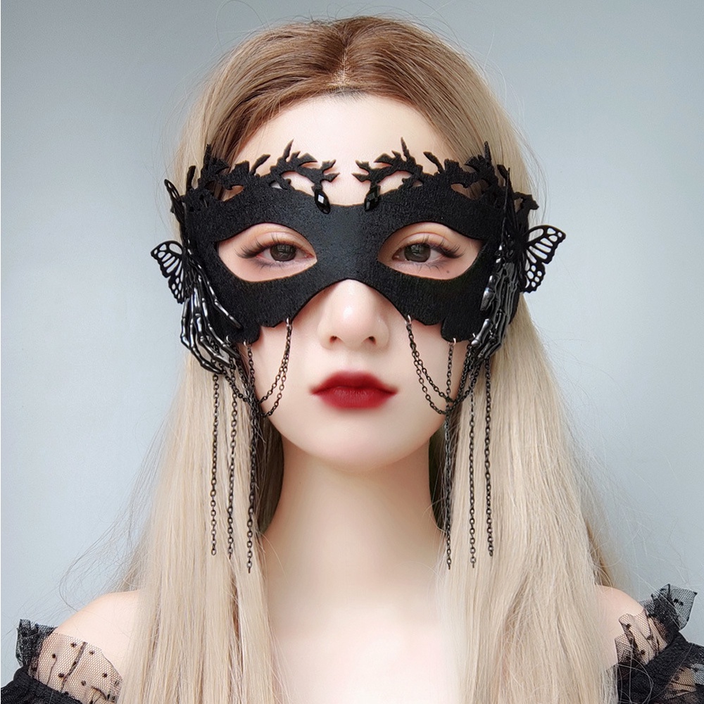 Mặt Nạ Đầu Lâu / Bướm Tua Rua Màu Đen Hóa Trang Halloween