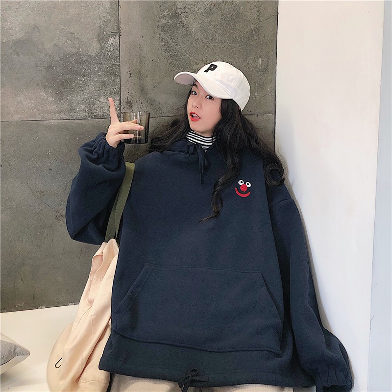 Áo hoodie nữ form rộng dài hình thêu vải nỉ chất đẹp hàng quảng châu BST ao thu đông unisex Ulzzang 2020