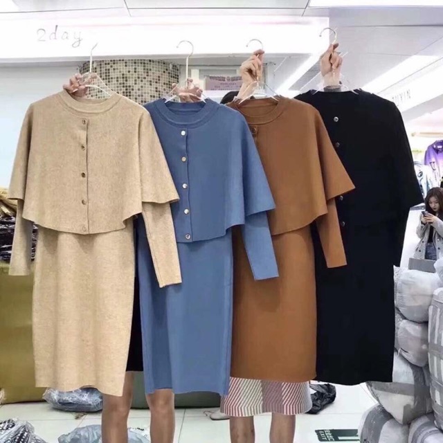 SET VÁY KÈM ÁO LEN CAPE HÀNG QUẢNG CHÂU CAO CẤP | BigBuy360 - bigbuy360.vn