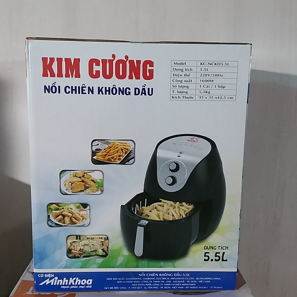 [Mã ELHADEV giảm 4% đơn 300K] Nồi Chiên Không Dầu 5.5 Lít Kim Cương KC-NCKD5.5L