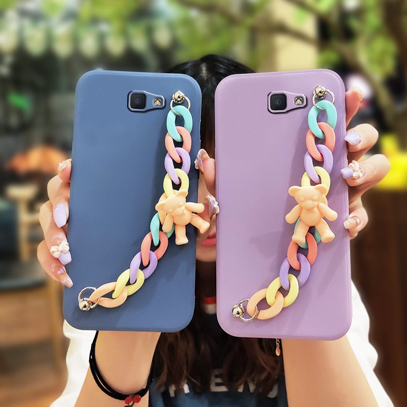 Camera all inclusive Bear bracelet Phone Case For Samsung Galaxy J7 Prime/2/2018/ON7 2016/G610F Skin-friendly feel Liquid silicone shell