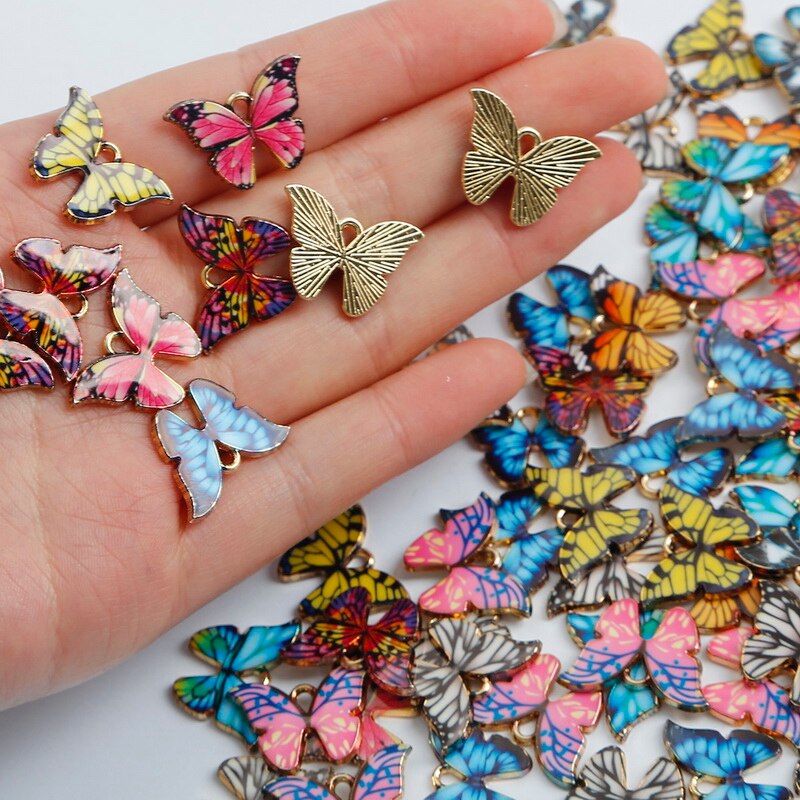 Set 4 mặt vòng cổ hình bướm bằng kim loại tráng men cỡ nhỏ dùng làm trang sức diy