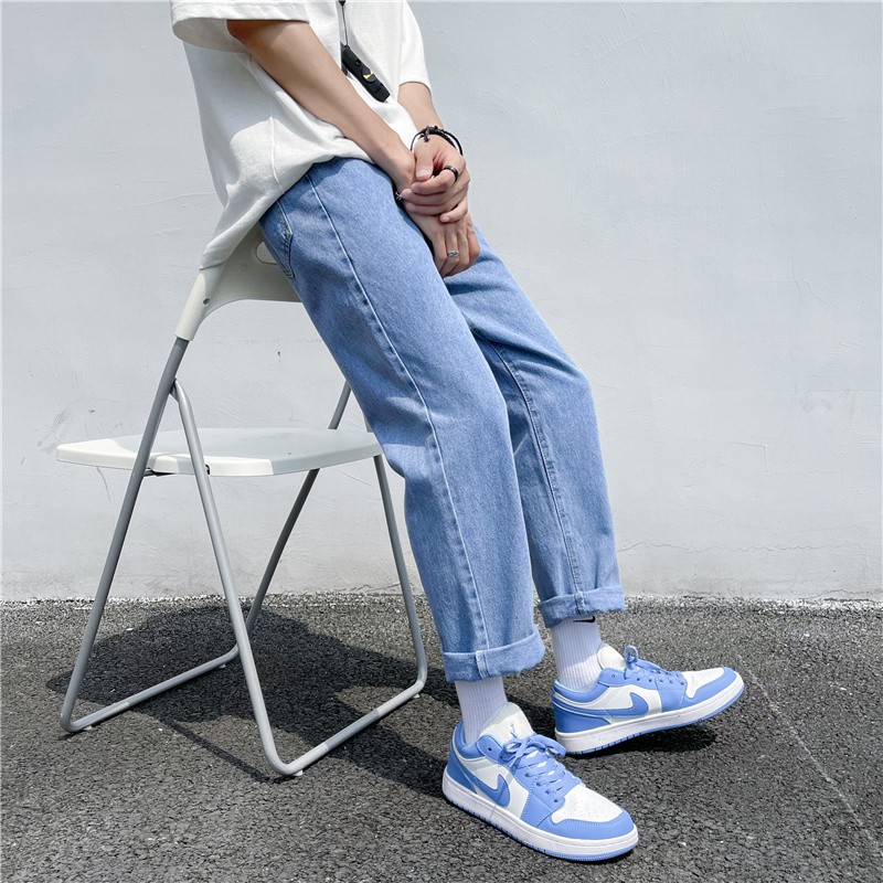 Quần jean baggy xanh nam, nữ ống rộng, dáng suông, không phai màu-A05