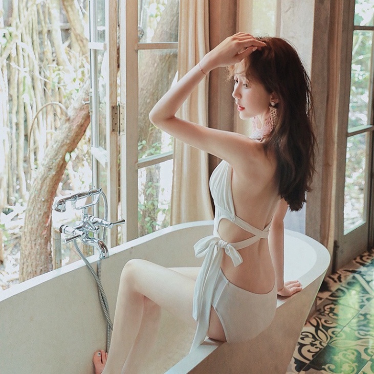 Bikini 1 mảnh đẹp LUHAZO giá rẻ hở lưng hottrend kiểu Hàn Quốc quảng châu kèm váy trắng kín đáo sexy 1206 DK8T402