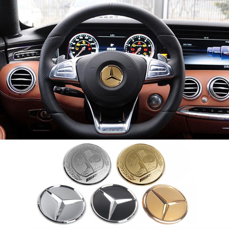 Miếng Dán Logo 52mm 57mm Bằng Hợp Kim Trang Trí Vô Lăng Xe Mercedes Benz Amg