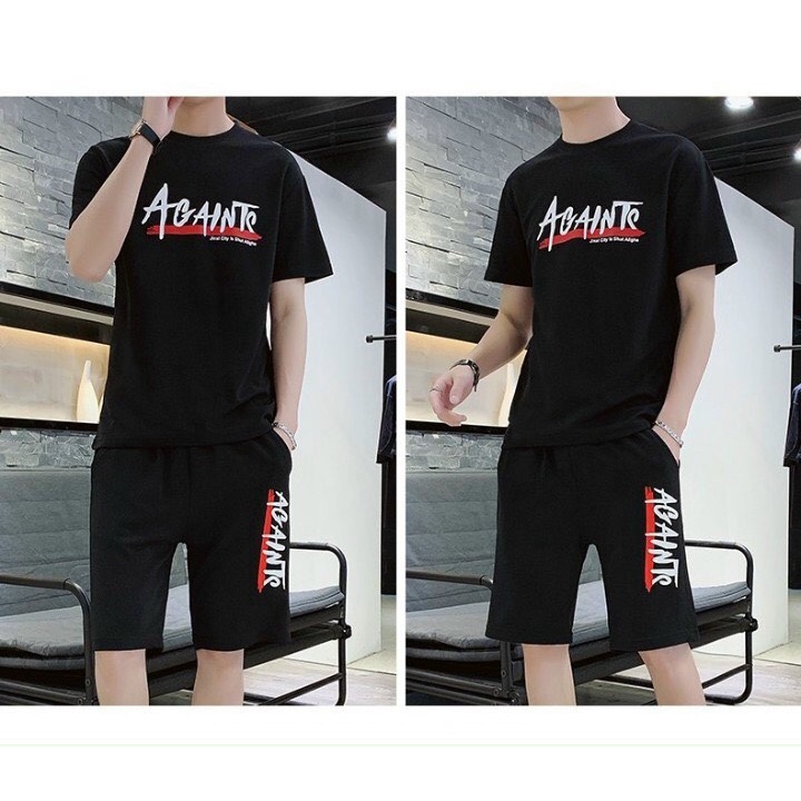 Set Bộ Đồ Nam Thun Co Giãn Phối Chữ Chất Cotton, 2 màu chất lượng chất thun lạnh mặc mùa hè mặc nhà cao cấp