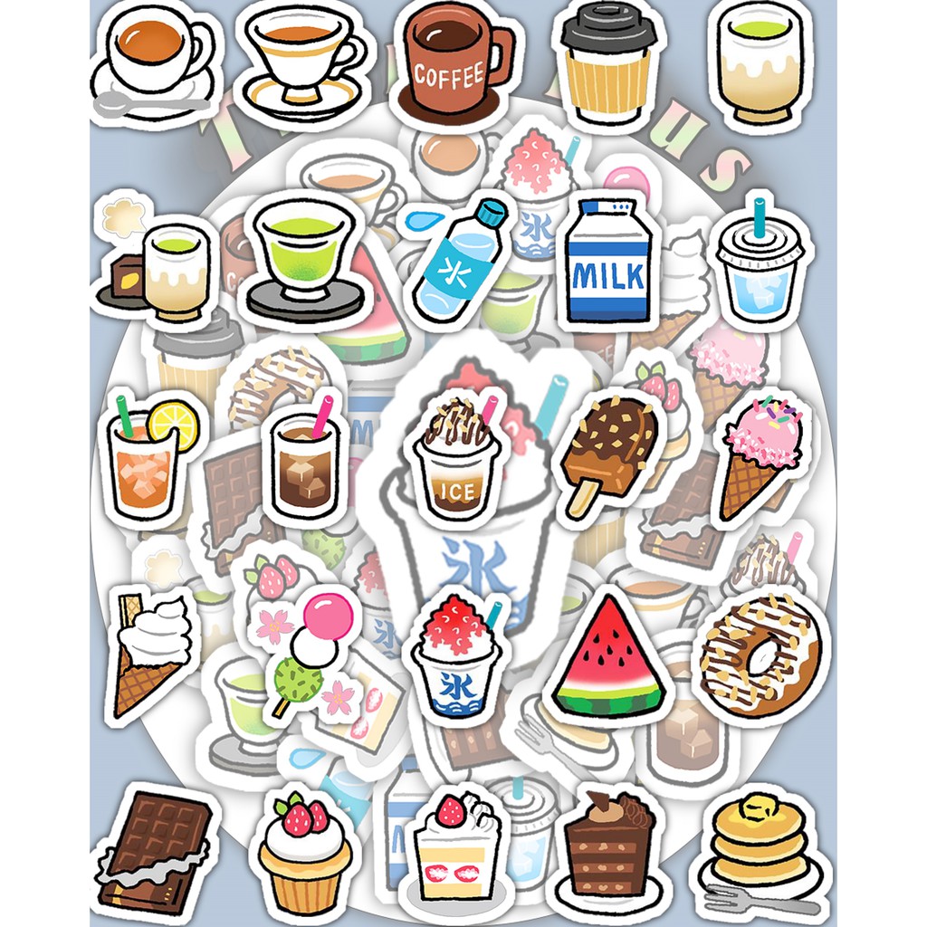 Bộ 25 Sticker Emoji-Drink dán trang trí laptop, máy tính bỏ túi, vali, điện thoại, đàn ghita, hộp