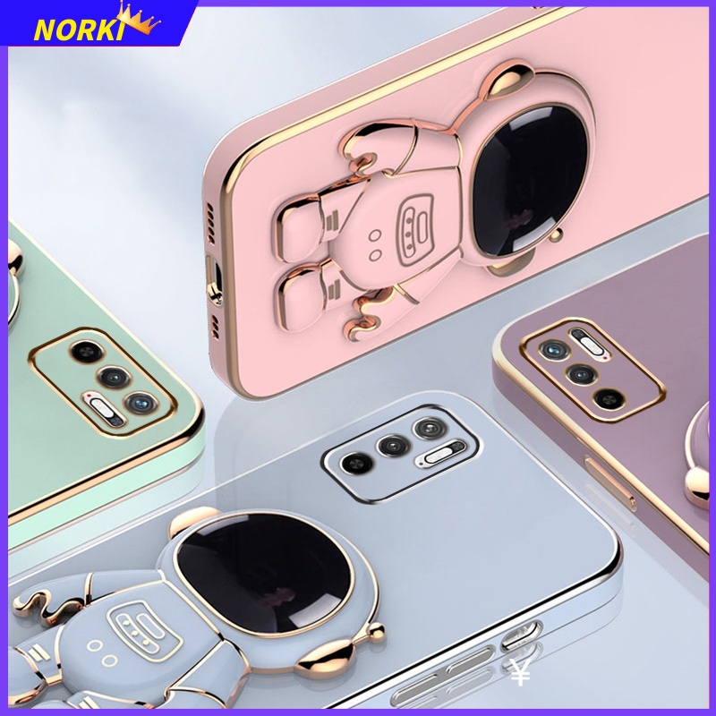 Ôp Điện Thoại Silicon Dẻo Tráng Gương Họa Tiết Phi Hành Gia 3d Kèm Giá Đỡ Cho xiaomi redmi note 12 11 10 pro 11s 10s Ốp