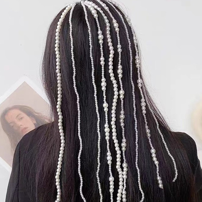 Kẹp Tóc Dạng Chuỗi Hạt Ngọc Trai Phối Tua Rua Dành Cho Tóc Bện