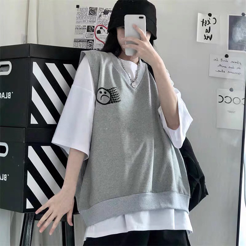 Áo gile unisex Wind form rộng Gile Mặt Buồn nam nữ oversize phong cách ulzzang | BigBuy360 - bigbuy360.vn