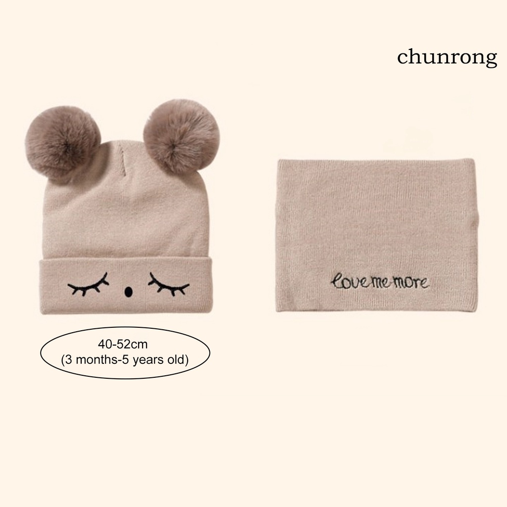 1 Set Mũ beanie + Khăn Choàng Cổ + Bóng Lông Màu Trơn Chống Gió Cho Bé