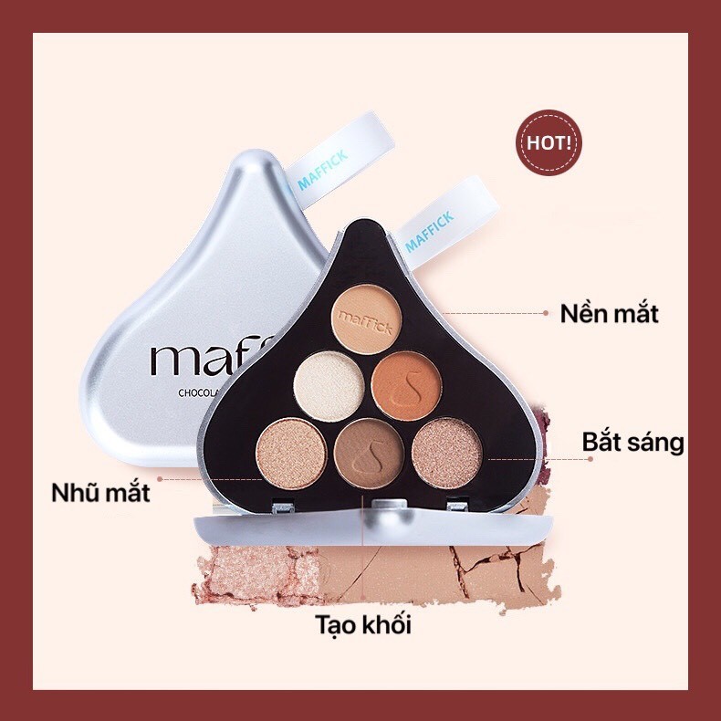 Bảng phấn mắt 6 màu socola kisses MAFFICK tông cam đào cam đất xinh xắn Chocolate Six-Color Eye Shadow hot Tiktok MAFI33