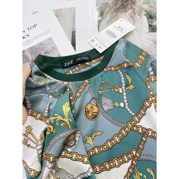 Sét Áo quần Lụa màu xanh hoa tiết