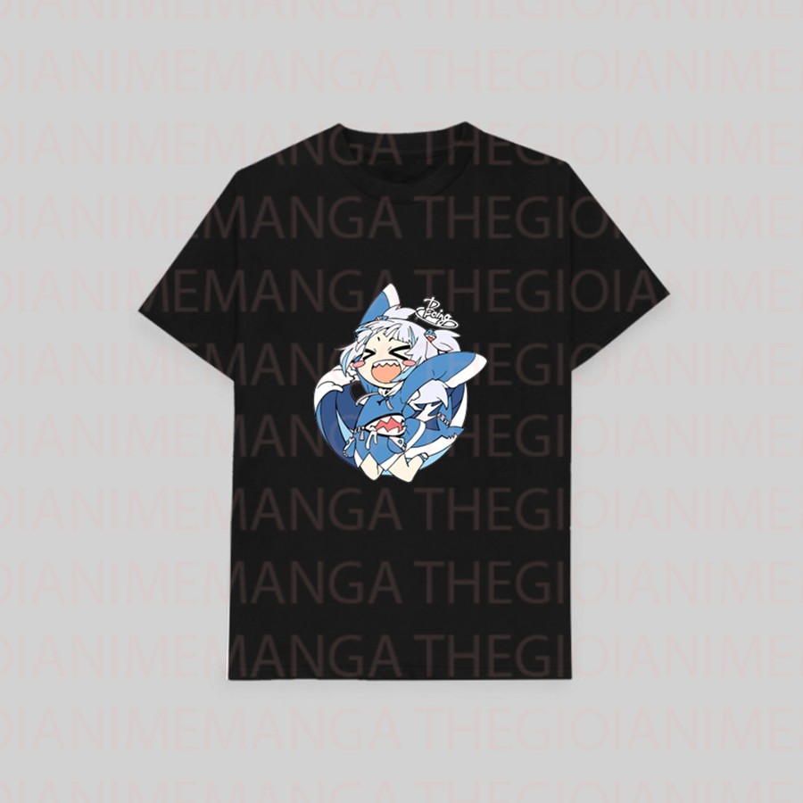 Áo thun phông đen trắng in hình GAWR GURA Hololive Vtuber thời trang xinh xắn cá tính anime chibi