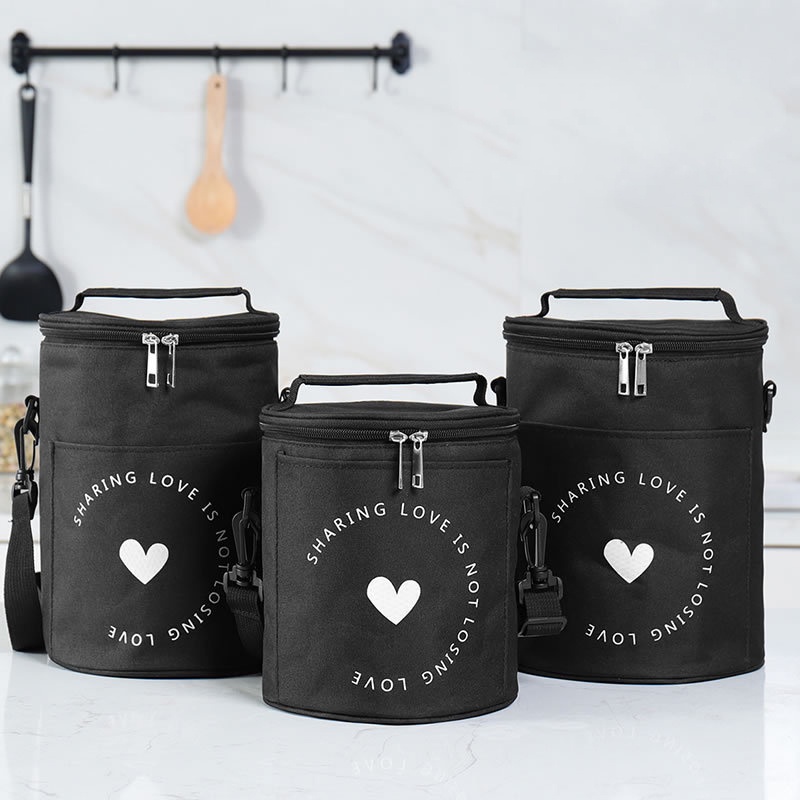 Túi giữ nhiệt đựng hộp cơm trưa hình tròn chất liệu vải oxford chống thấm nước