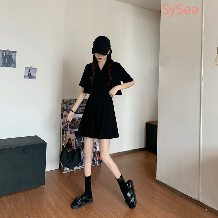 Bộ Áo Sơ Mi Ngắn Tay + Chân Váy Chữ A Lưng Cao Xinh Xắn Dành Cho Nữ | BigBuy360 - bigbuy360.vn