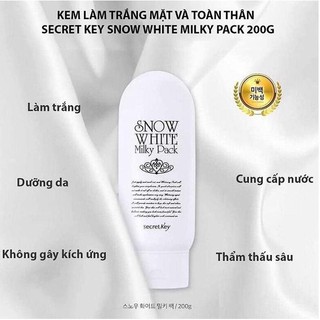 Kem Tắm Trắng Mặt và Toàn Thân Secret Key Snow White Milky Pack 200g