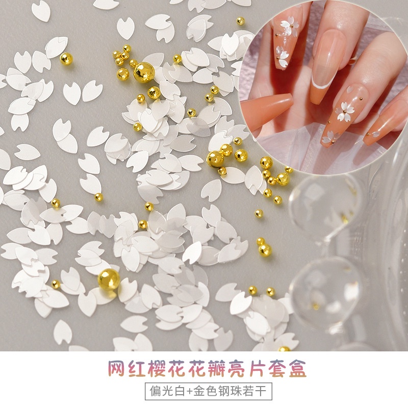 Hộp Phụ Kiện Hạt Kim Sa Hình Hoa Anh Đào Siêu Mỏng Trang Trí Móng Tay DIY