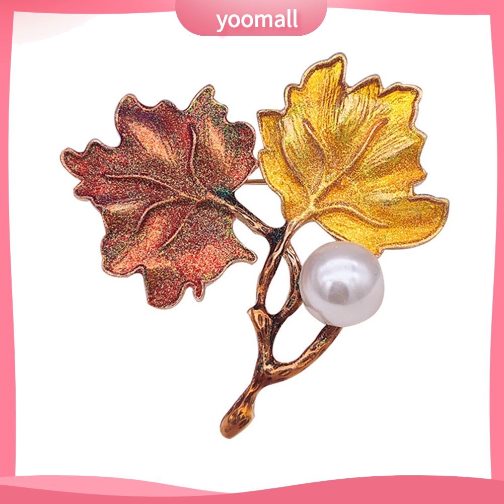 Ghim Cài Áo Hình Lá Phong Phối Ngọc Trai Nhân Tạo Thời Trang Cho Nữ
