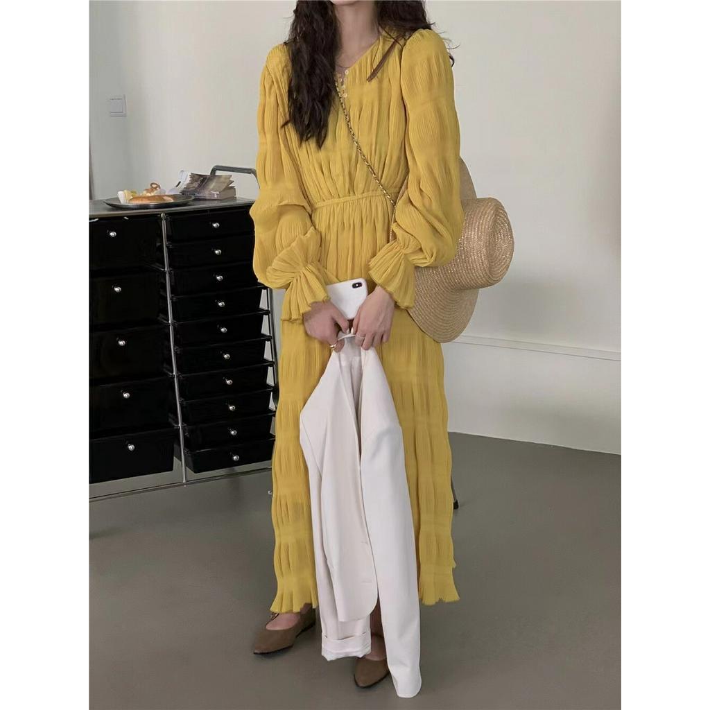 Đầm Midi Dáng Rộng Tay Dài Xếp Ly Thời Trang Xinh Xắn 61390