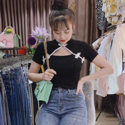 🌈 ÁO CROPTOP BODY CỔ TÀU CÚC CÁNH TIÊN - ảnh thật🎉