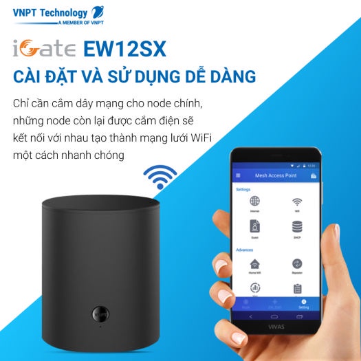 HỘP KÍCH SÓNG Wifi công nghệ Mesh 2 băng tần chuẩn AC 1200Mbps VNPT Technology iGate EW12SX