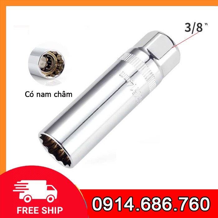 Khẩu tháo bugi 16mm có TỪ TÍNH đầu lắp khẩu 3/8