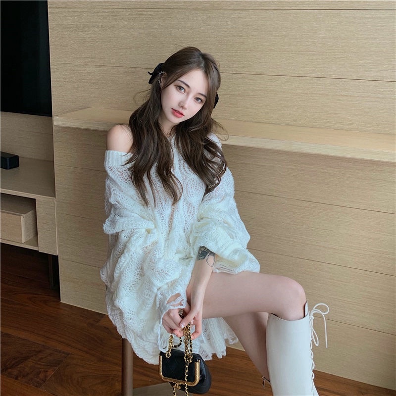 Áo Sweater, Áo Len Nữ Tay Dài Cổ Tròn Dáng Rộng Cổ Điển Thời Trang Nữ