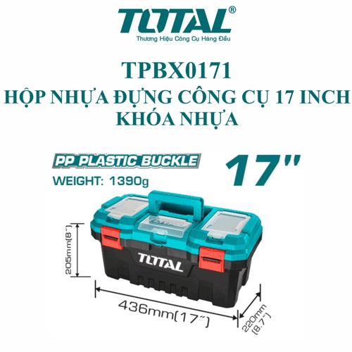 Thùng dụng cụ hộp đựng đồ nghề TOTAL 14-17-20&quot; PP cứng cáp, chịu lực tốt độ bền cao, nhiều ngăn tiện lợi