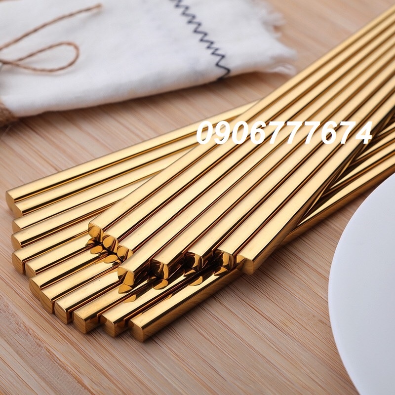 ĐŨA INOX 304 mạ vàng đầu vuông sang trọng đẹp mắt