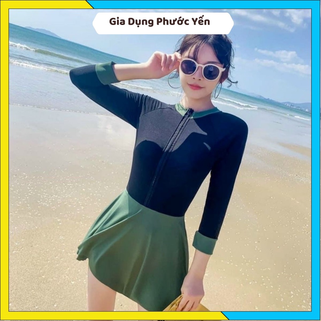 Bộ tắm bộ đồ bơi bikini đi biển liền thân dài tay kéo khoá chống nắng, tôn dáng che khuyết điểm 8270