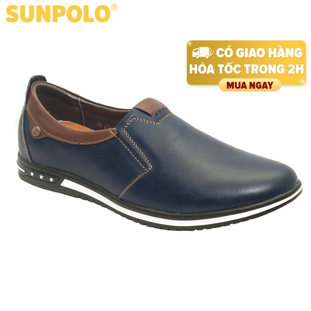 Giày Nam Da Bò SUNPOLO Nâu Xanh S224NX