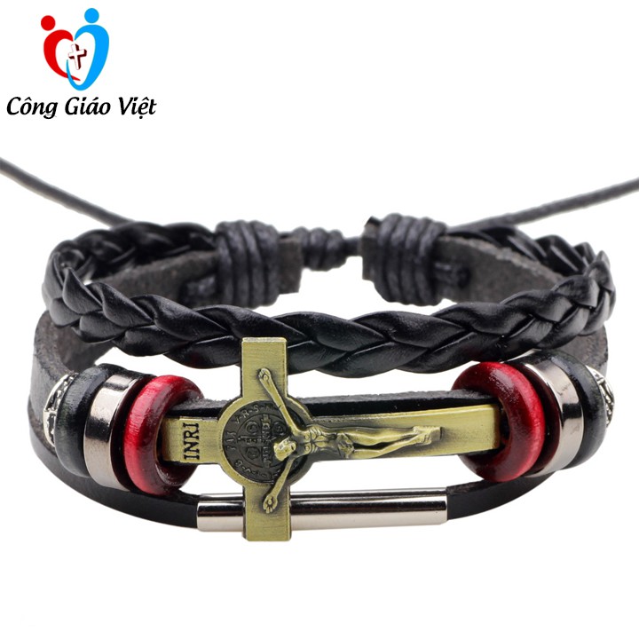 Vòng Tay Thánh Giá Thời Trang, Vòng Tay Công Giáo Handmade Bằng Da Cao Cấp