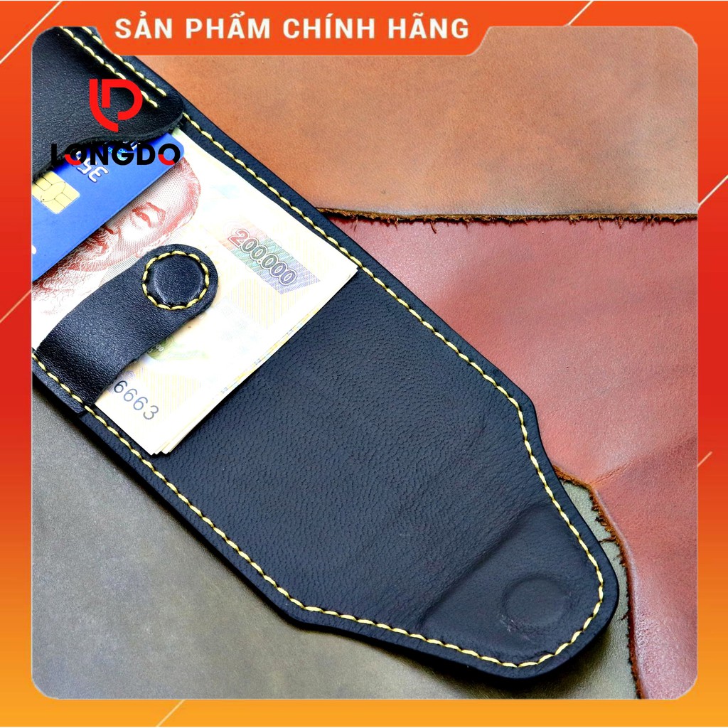Ví Sen 5 Cao Cấp - Cam Kết 100% Da Bò Thật - Ví Mini Màu Đen Hàng Chính Hãng Thương Hiệu Longdo Leather