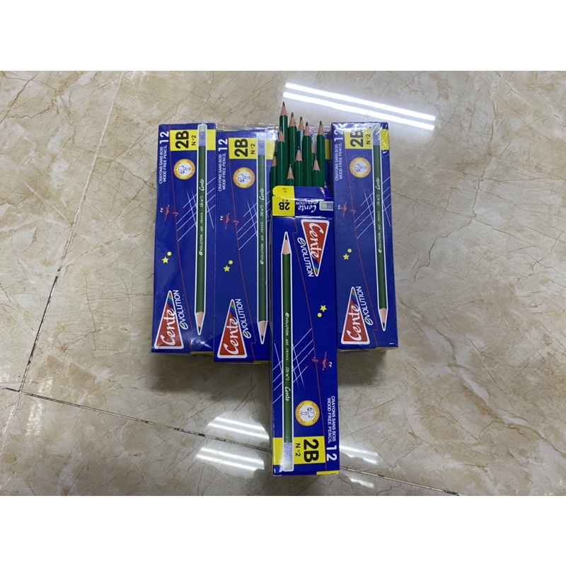 12 cây Bút Chì 2B, Bút chì xanh Cente Pháp Viết Chì Xanh học sinh có gôm tẩy